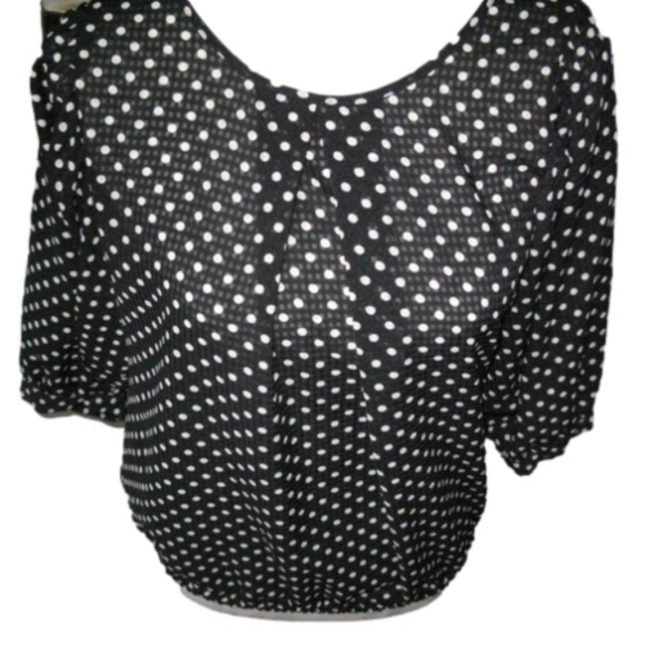 THE Limited Black/White Polka Dot Short Sleeve Semi-Sheer Blouse Size Small - Picture 2 of 5
